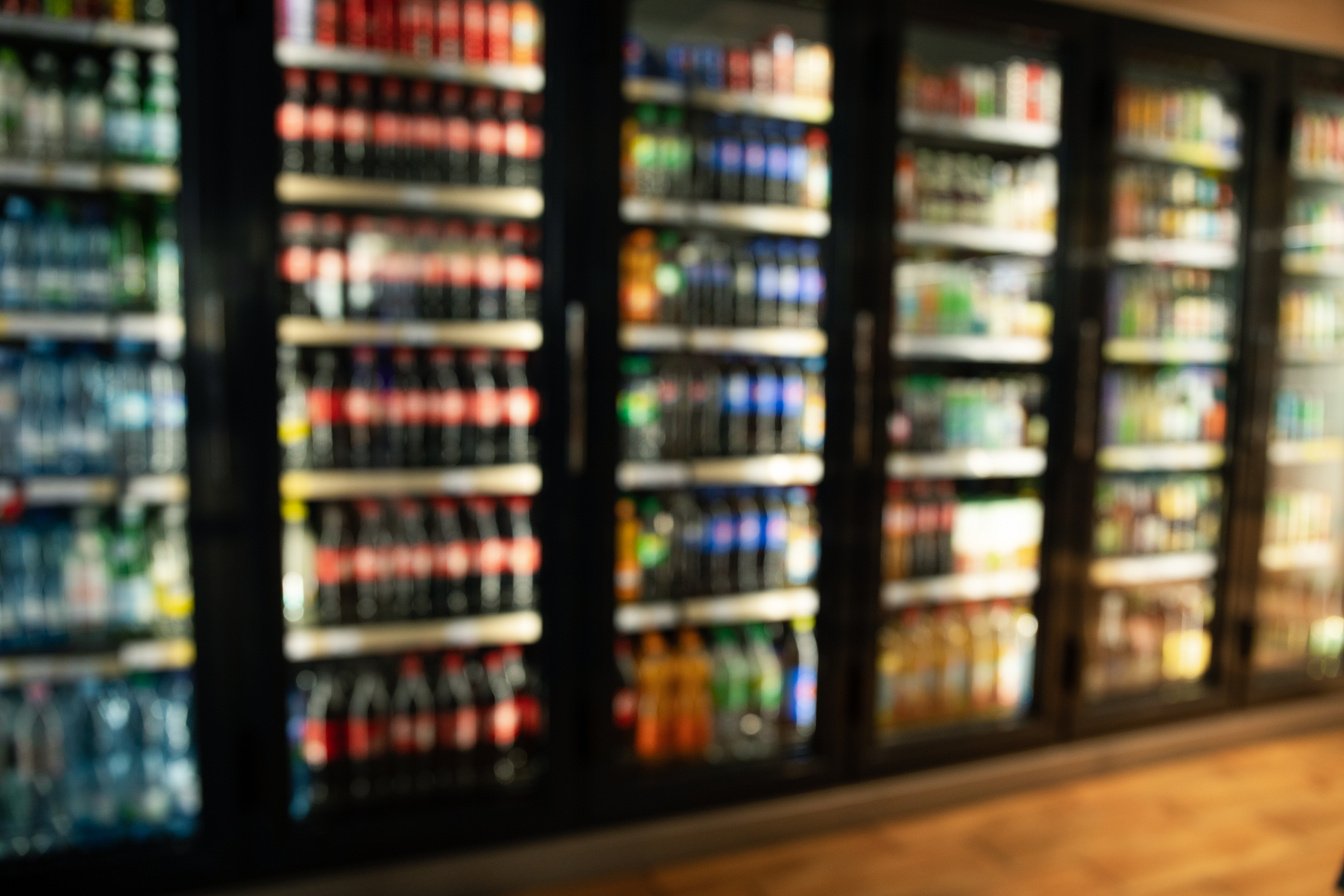 Supermarket convenience store refrigerators with different drink